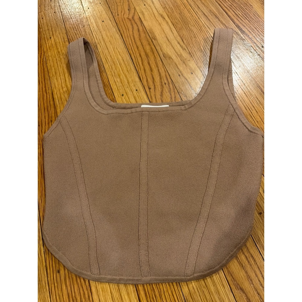 Babaton Sculpt Knit Corset Top Mocha Brown Square Neck Tank Medium